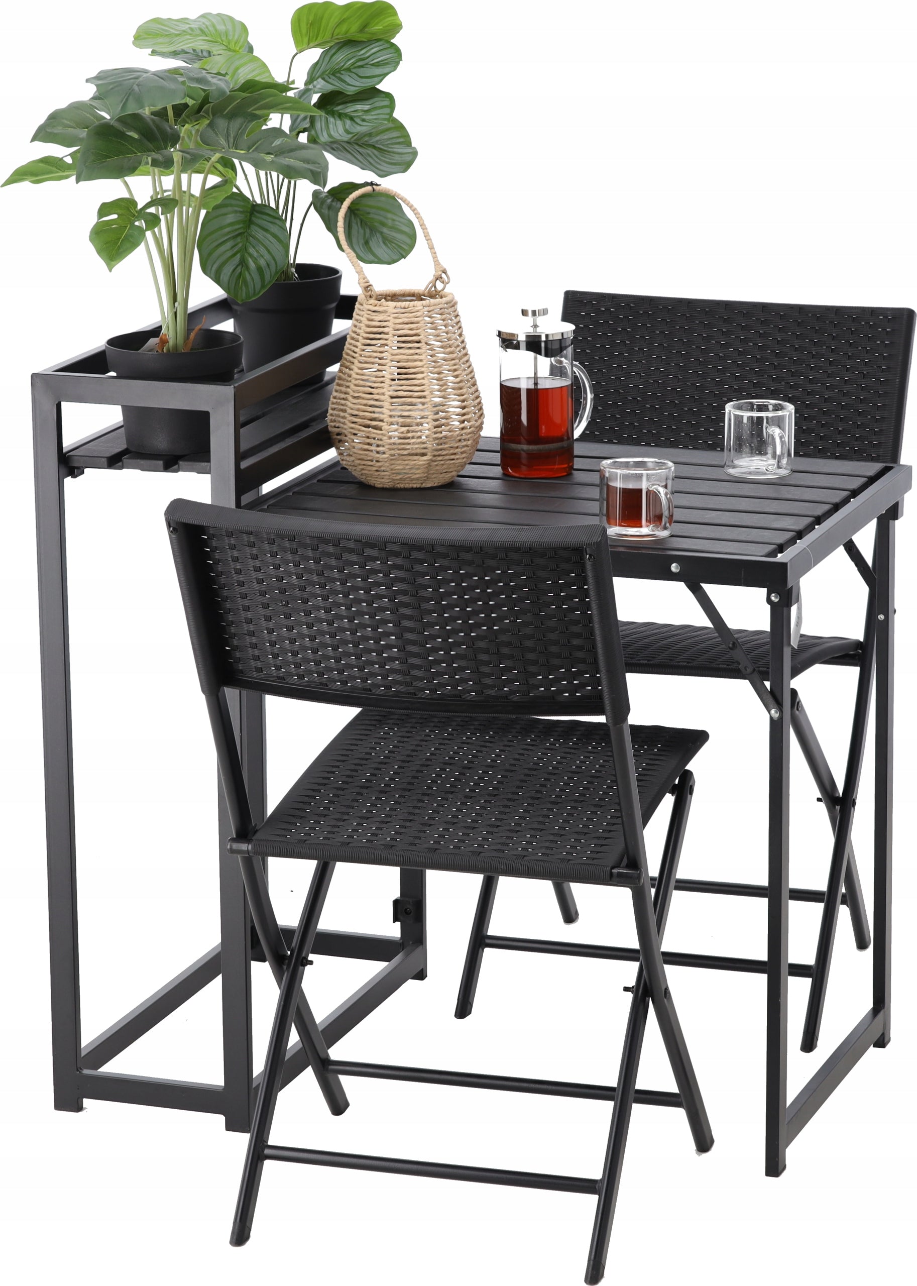 Set mobilier pentru balcon, pliabil, masa si 2 scaune, negru