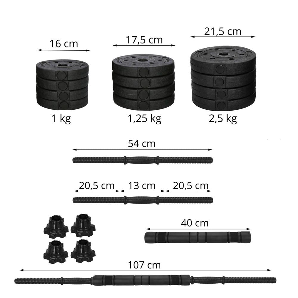 Set de greutati multifunctionale transformabil in gantere, kettlebell, haltera, total 19 kg
