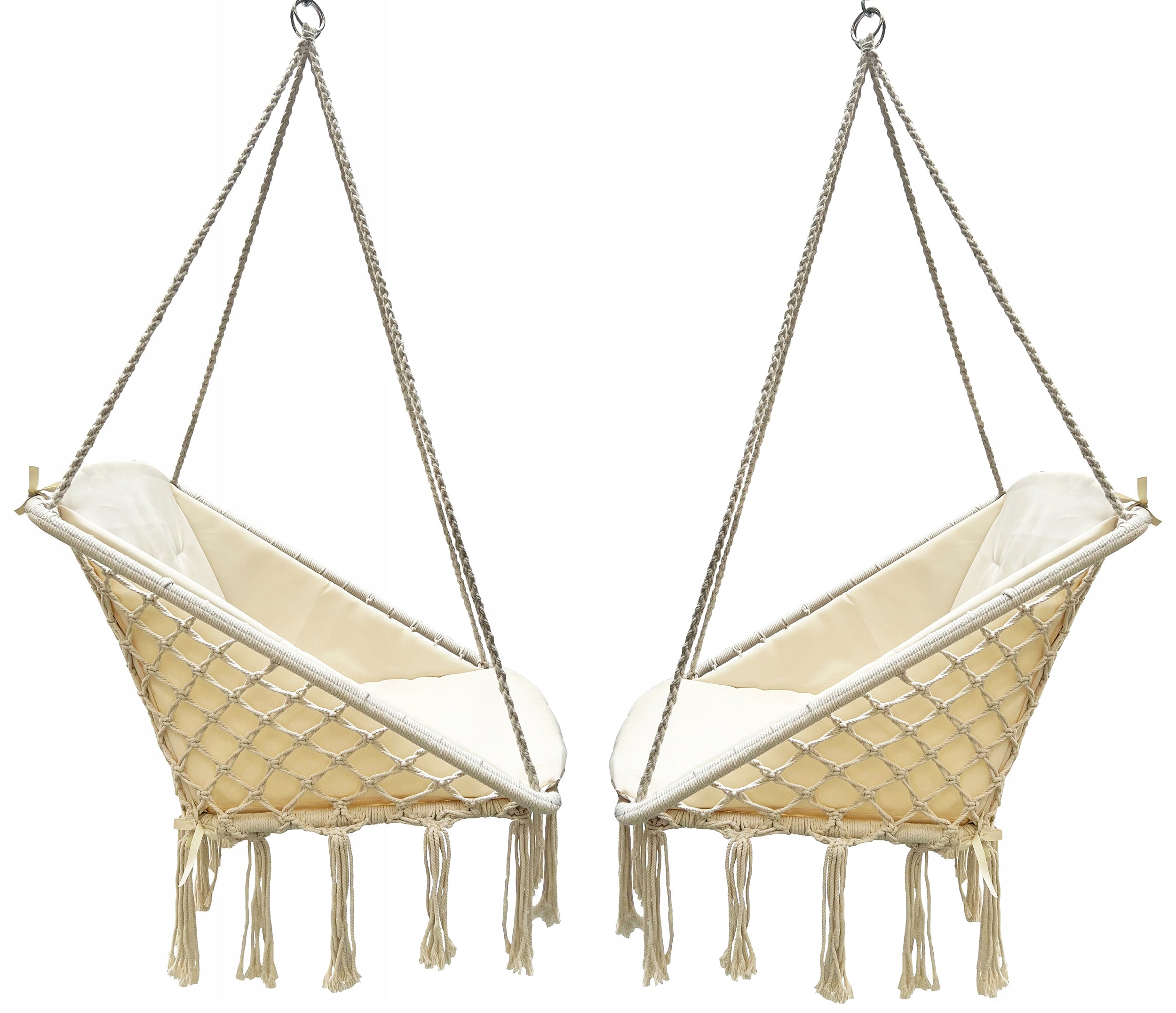 Scaun patrat tip leagan suspendat cu perna pentru casa sau gradina, 60x65x115cm, bej