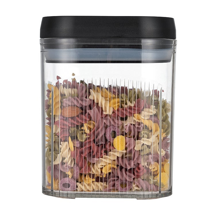 Cutie de Depozitare Alimente, tip Container, 1.3L, Recipiente pentru Cereale in Bucatarie, Transparente cu Capac Negru