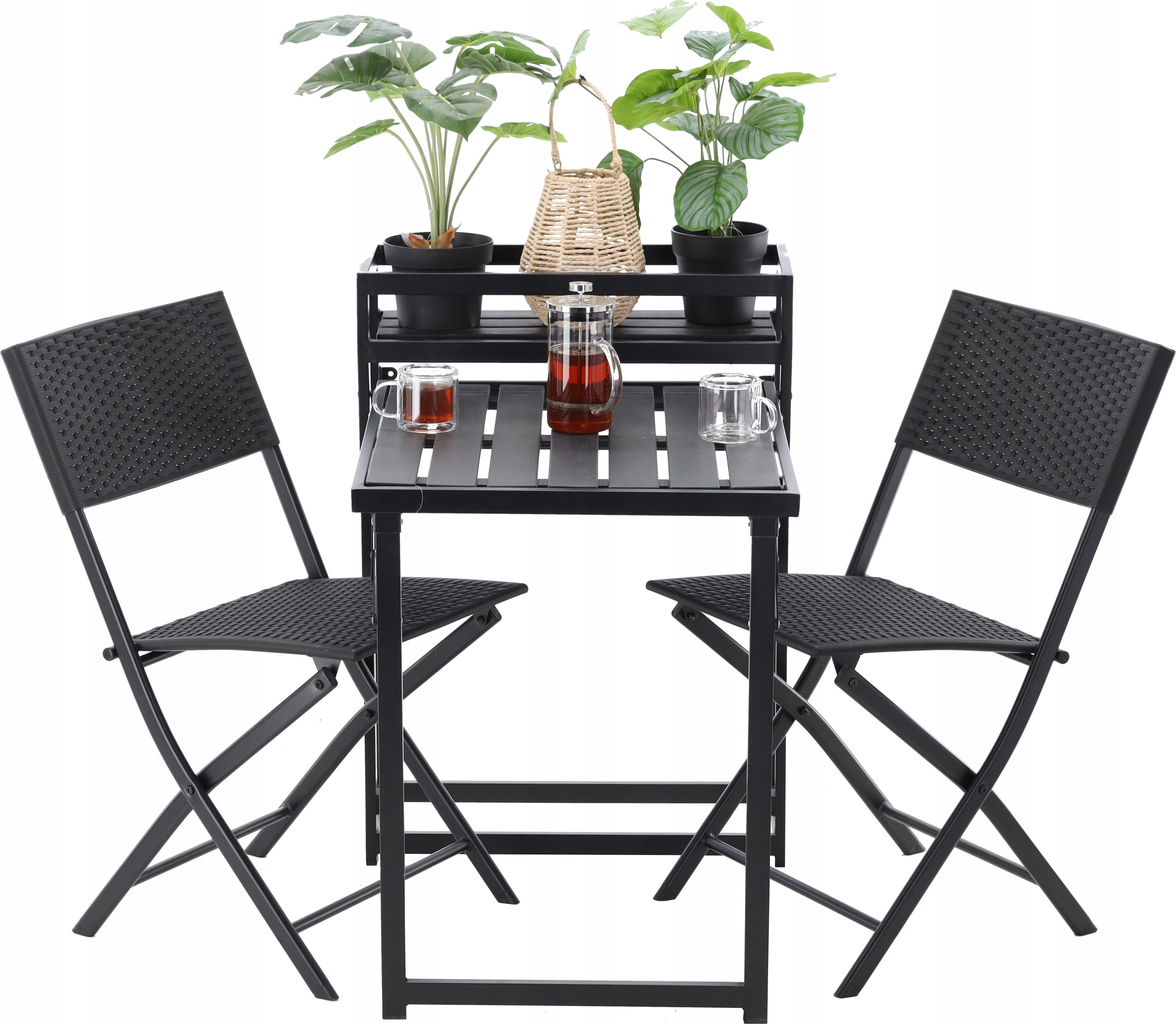 Set mobilier pentru balcon, pliabil, masa si 2 scaune, negru