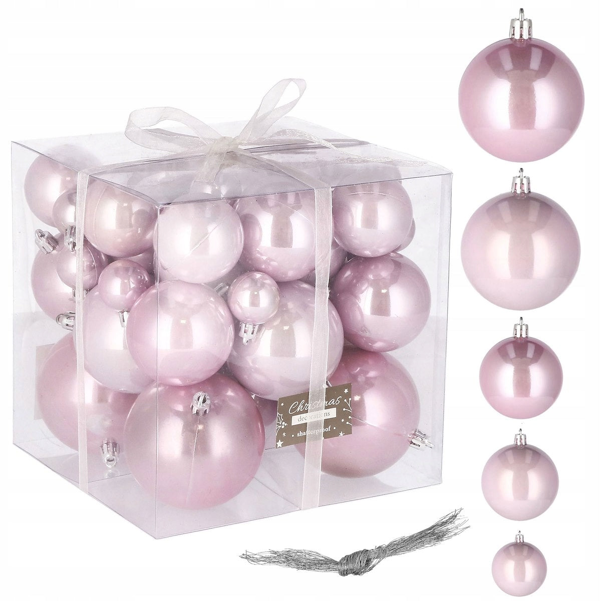 Set globuri de Craciun, 37 bucati, 3-8cm, roz