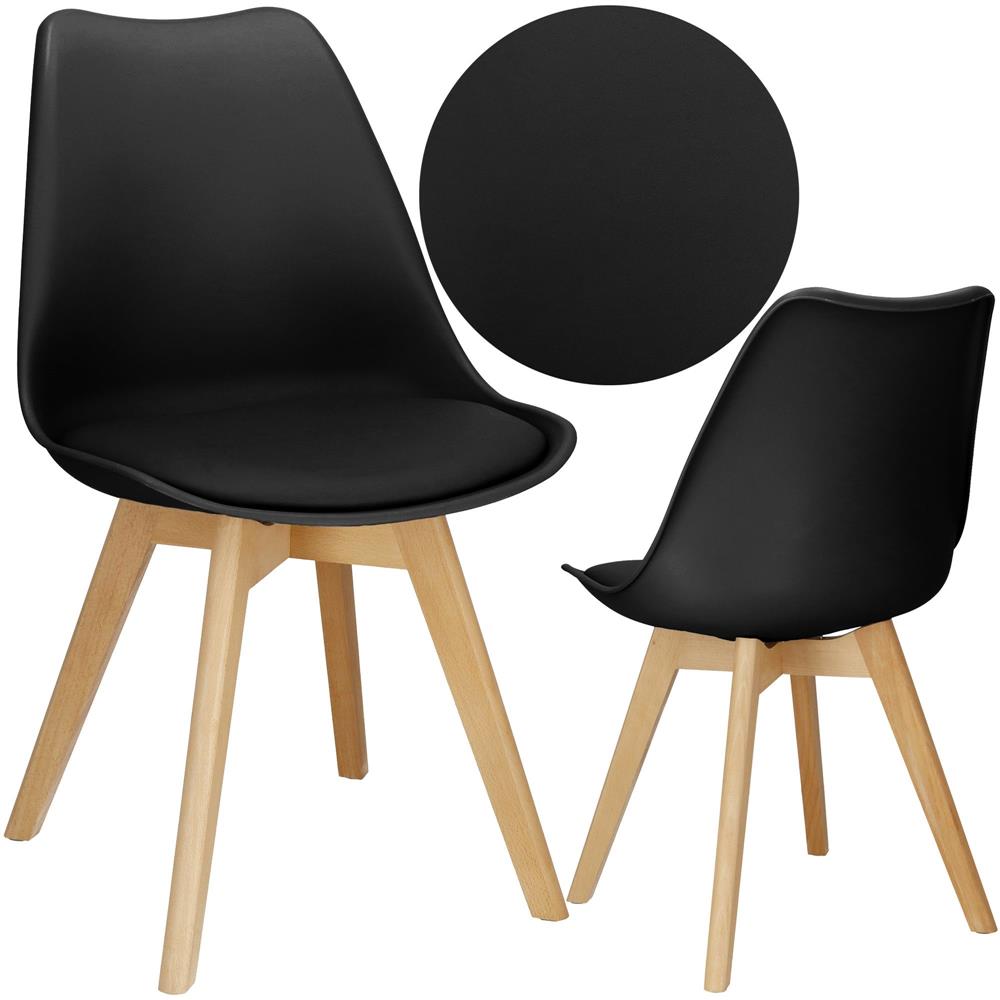 Set 4 scaune dining Verdhe pentru bucatarie cu perna tapitata cu piele ecologica, 44x82cm, negru
