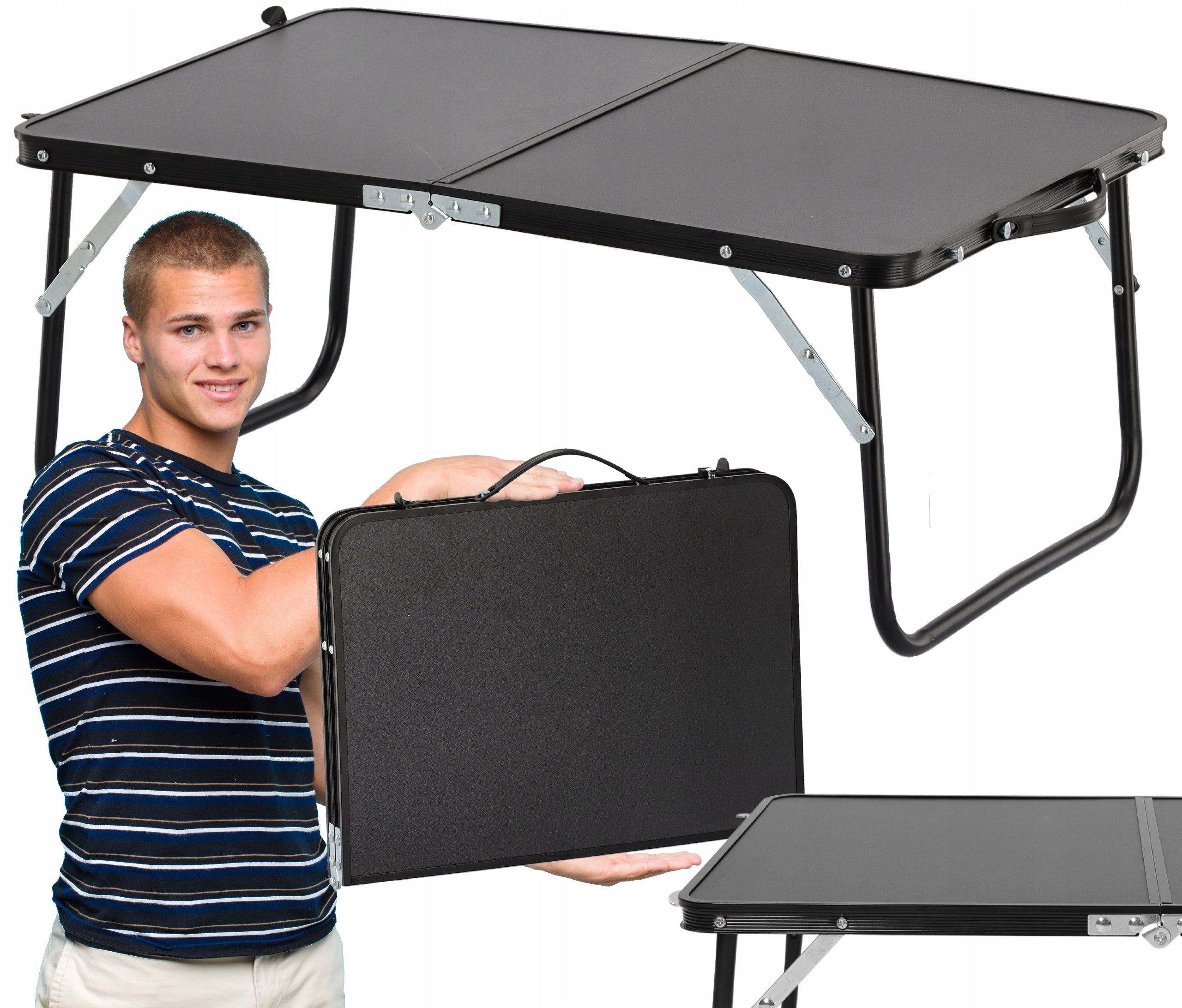Masa pliabila metalica pentru gradina, plaja sau picnic, blat MDF, 60x42x27cm