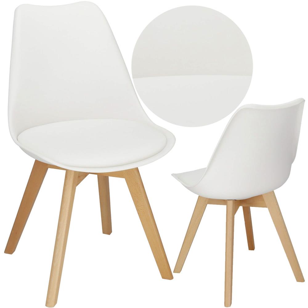 Set 4 scaune dining Verdhe pentru bucatarie cu perna tapitata cu piele ecologica, 44x82cm, alb