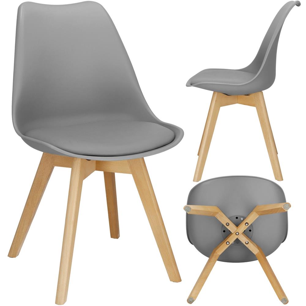 Set 4 scaune dining Verdhe pentru bucatarie cu perna tapitata cu piele ecologica, 49x82cm, gri