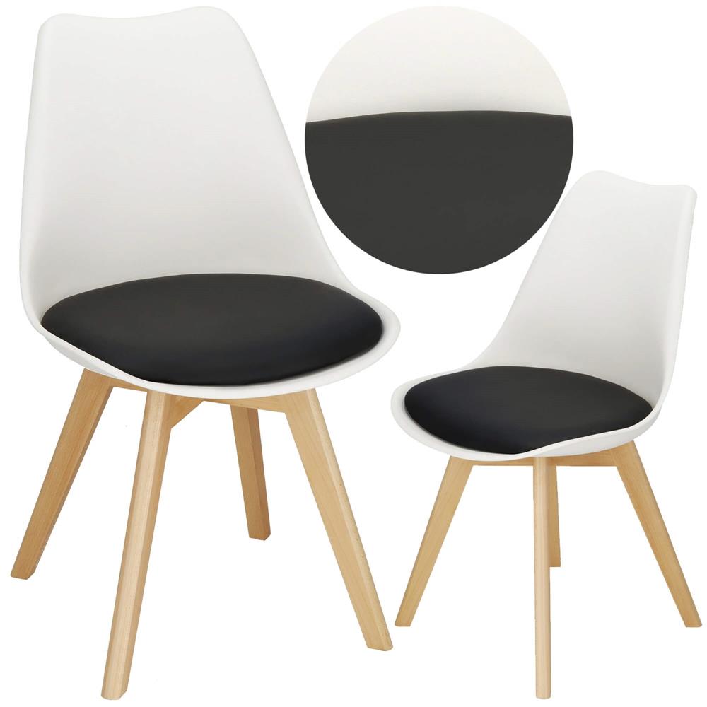 Set 4 scaune dining Verdhe pentru bucatarie cu perna tapitata cu piele ecologica, 44x82cm, alb negru
