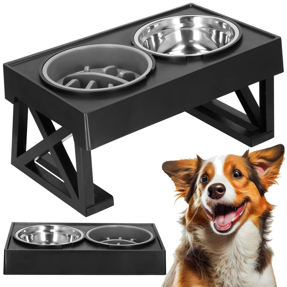 Set 2 boluri cu stand, pentru catei, inaltime si unghi reglabile, 2 x 21 cm - 2
