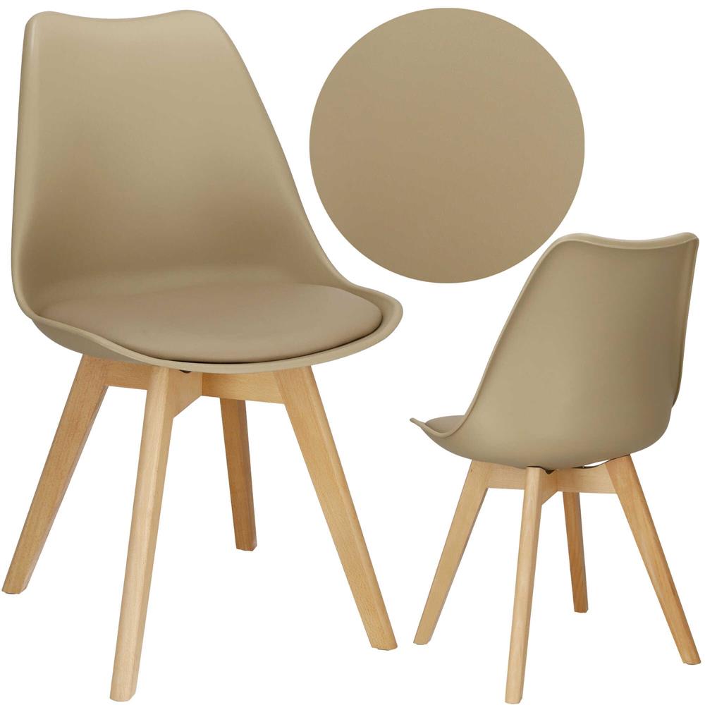 Set 4 scaune dining Verdhe pentru bucatarie cu perna tapitata cu piele ecologica, 44x82cm, maro