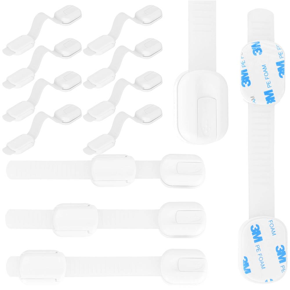 Set 8 sigurante blocator sertare si usi, plastic si silicon, ajustabile, 19 cm, alb
