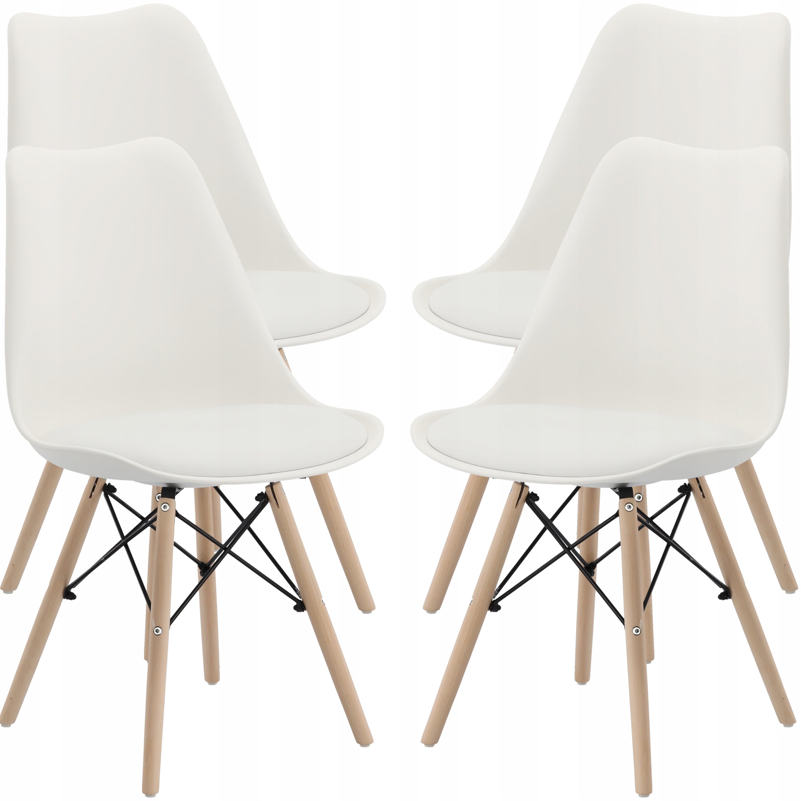 Set 4 scaune de bucatarie, design scandinav modern, sezut cu burete, alb