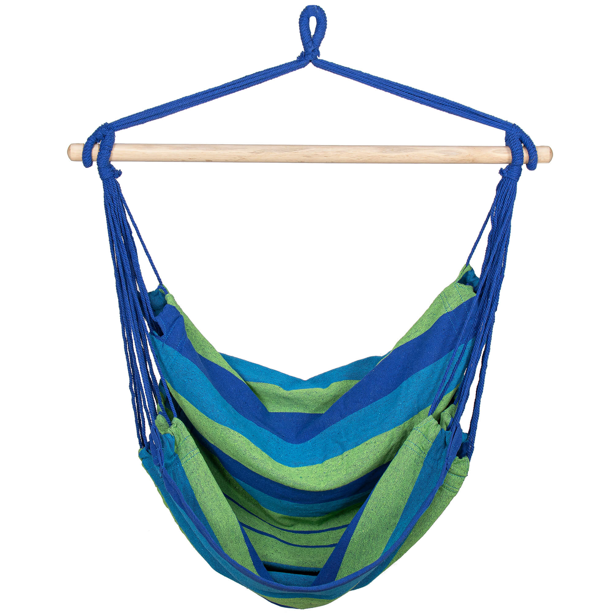 Hamac tip leagan suspendat pentru casa sau gradina, albastru-verde, 130x100cm, 150kg