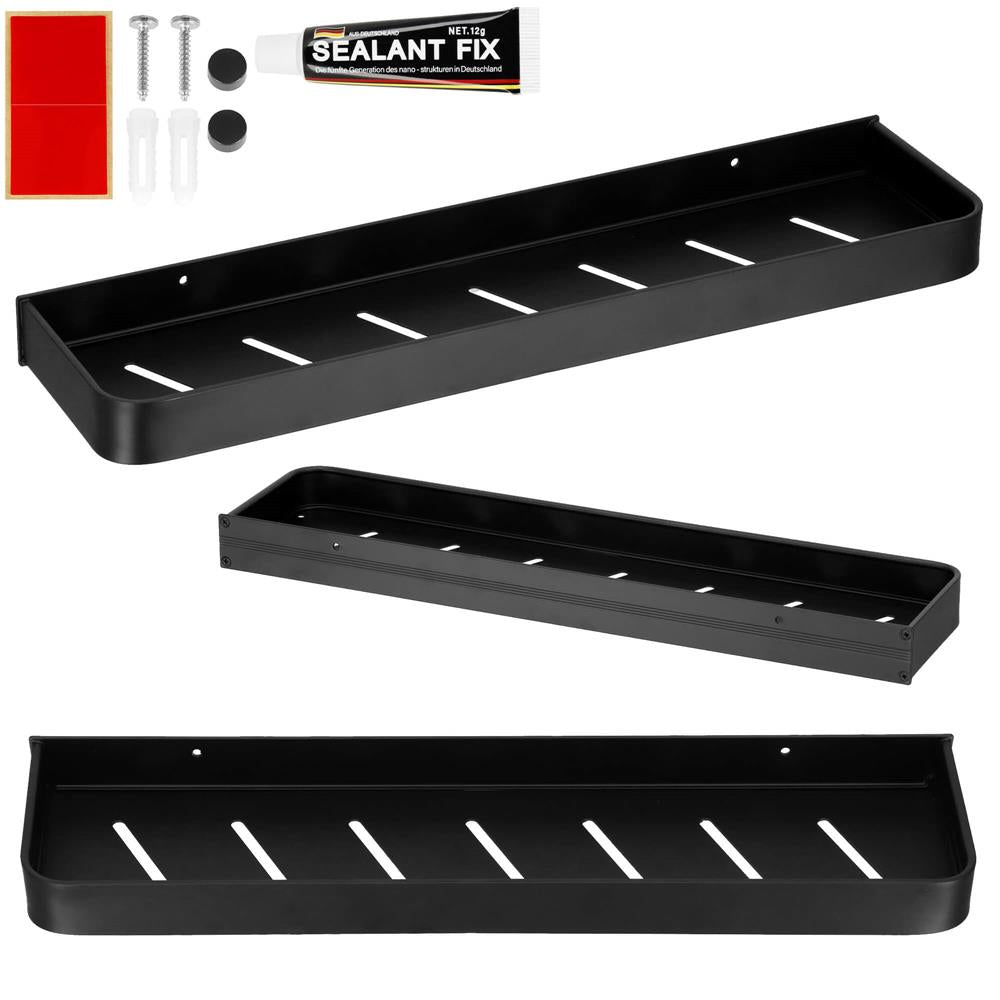 Raft de baie cu 2 sisteme instalare pe perete, aluminiu, 50x12x4cm, negru