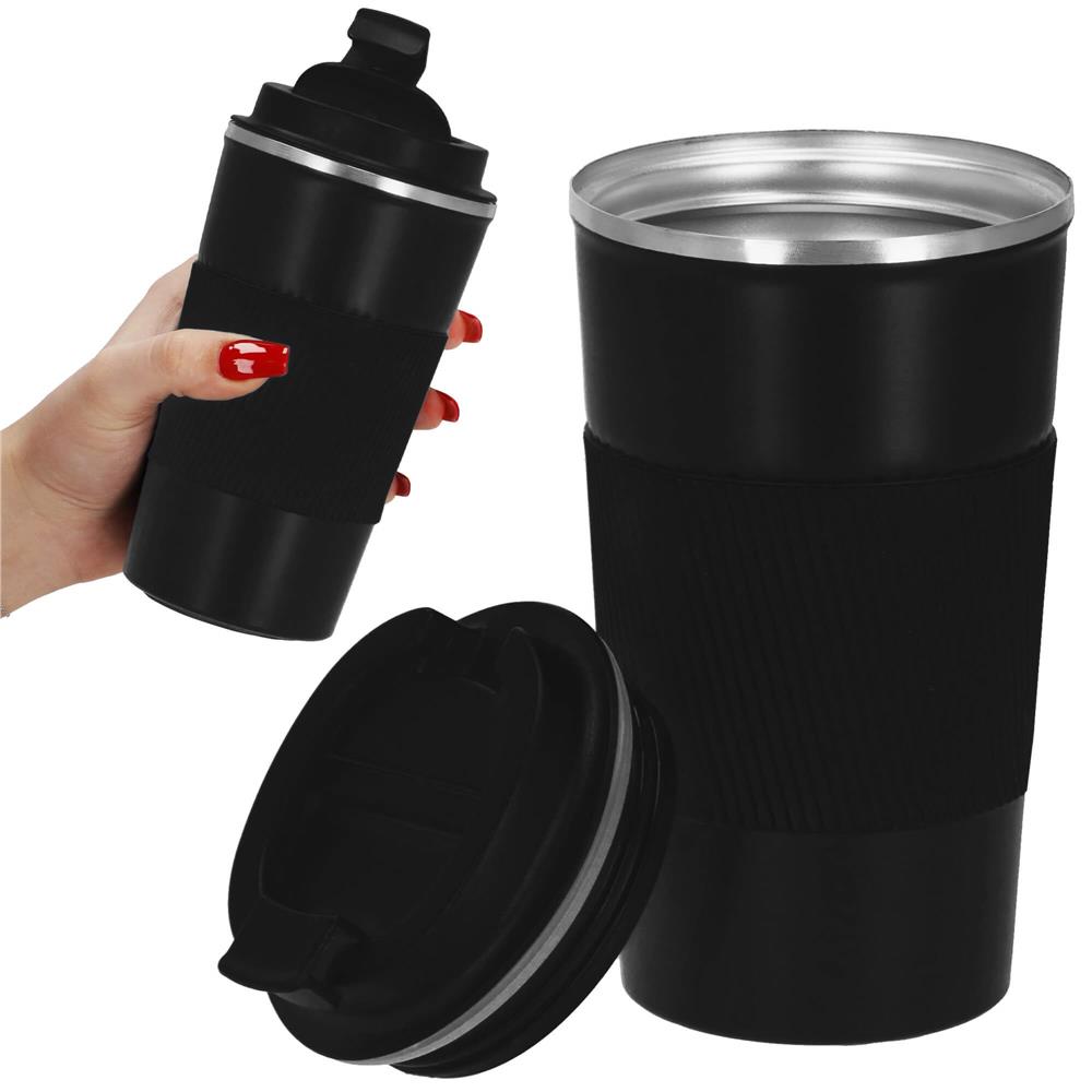 Cana termos calatorie, perete din inox dublu izolat, 500ml, 9x16.5cm, negru