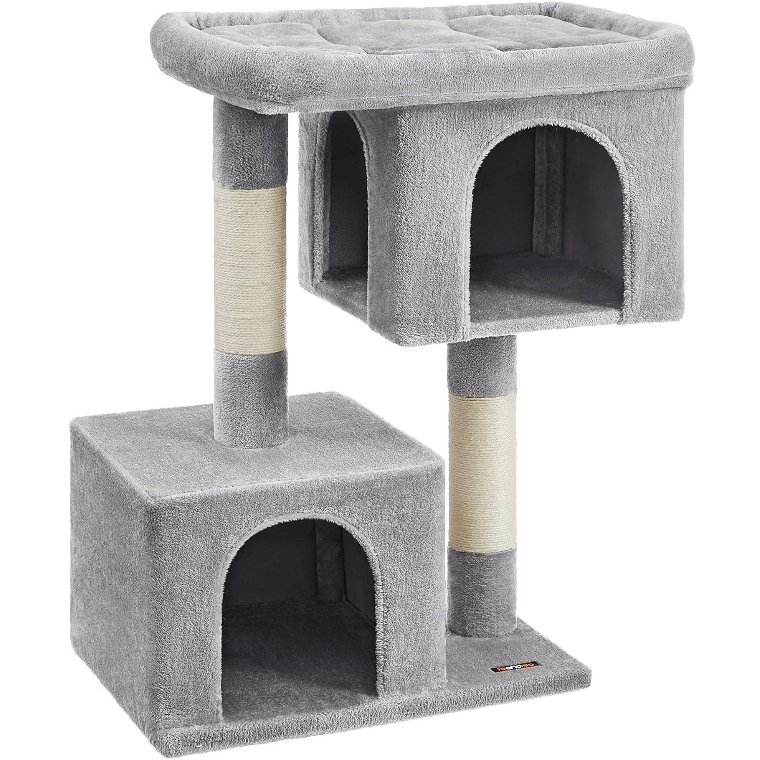 FEANDREA Ansamblu de joaca pisici, tip copac, culcus, 2 ascunzatoare, 68x48x101 cm, gri