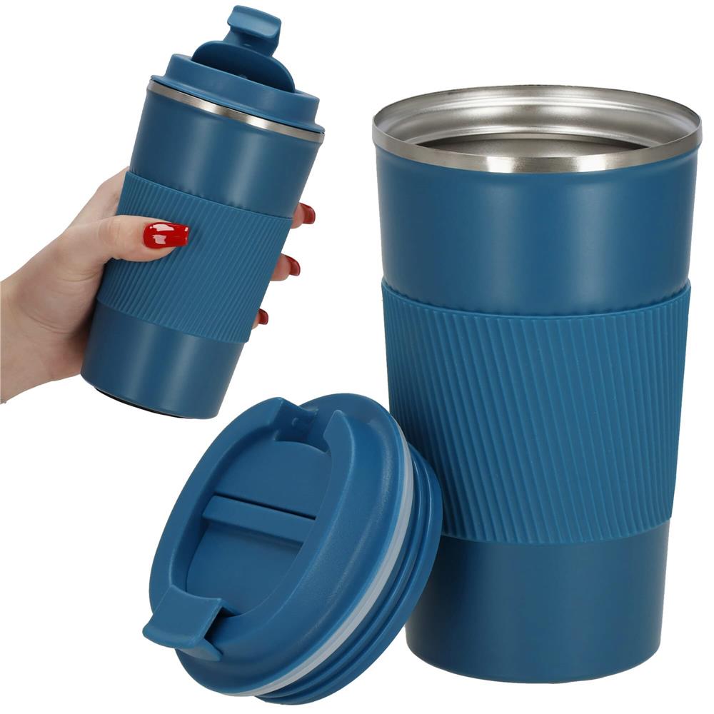 Cana termos calatorie, perete din inox dublu izolat, 500ml, 9x16.5cm, albastru
