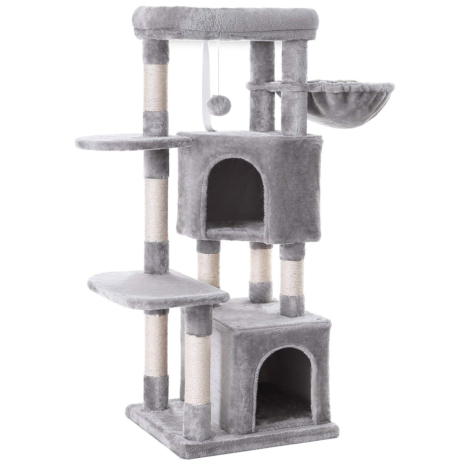 FEANDREA Ansamblu de joaca pisici, tip copac, 2 culcusuri, 2 ascunzatoare, 49x45x120 cm, gri