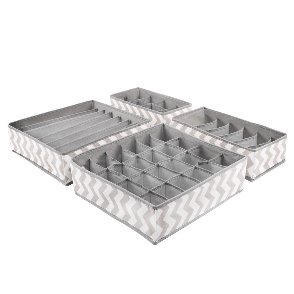 Set 4 organizatoare Sersimo sertar pentru sosete/lenjerie, alb gri