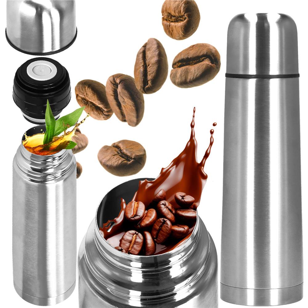 Cana termos cu pahar, perete din inox dublu izolat, 500ml, 24cm, argintiu