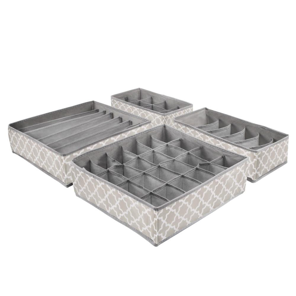 Set 4 organizatoare Sersimo sertar pentru sosete/lenjerie, gri crem