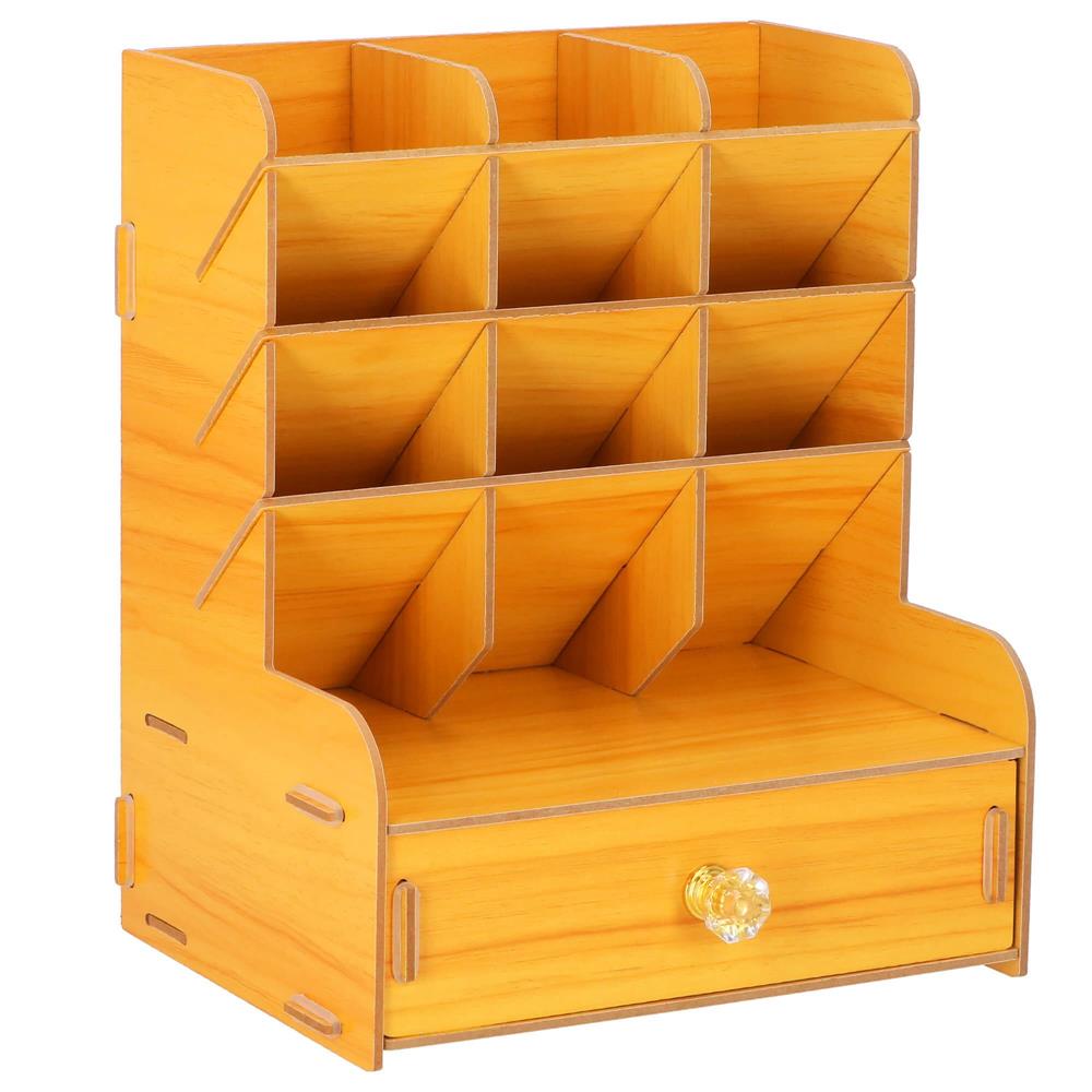 Organizator pentru birou, din lemn, cu 10 compartimente si sertar