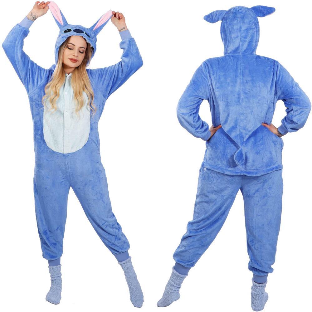 Pijama tip salopeta pentru adulti, model Stitch, marime L