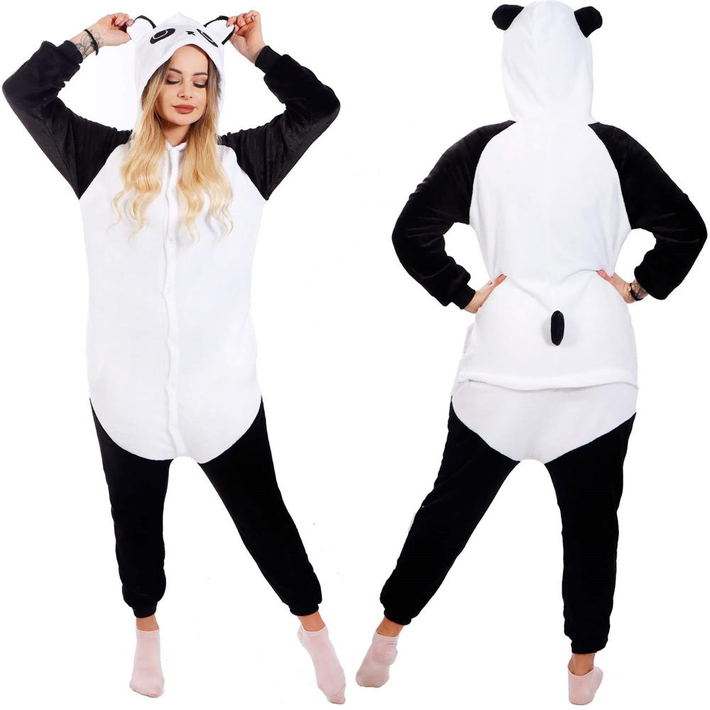 Pijama tip salopeta pentru adulti, model Panda, marime S
