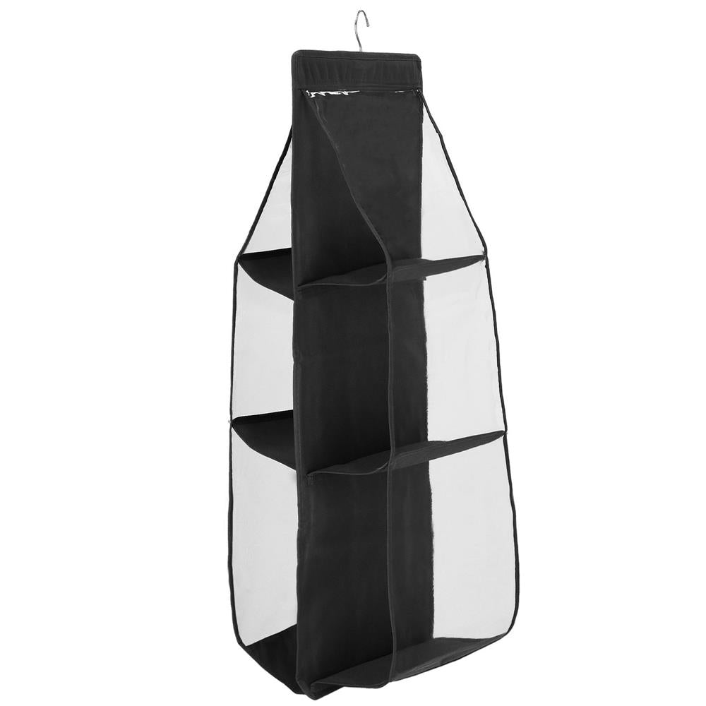 Organizator dulap Sersimo pentru posete, 6 compartimente, textil, negru