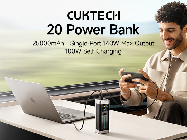 POWER BANK Cuktech P+ Series 2C1A, 25000mAh, PD 3.1, 210W, 1 x USB; 2 x USB Type-C, digital display pt. status baterie, negru, 