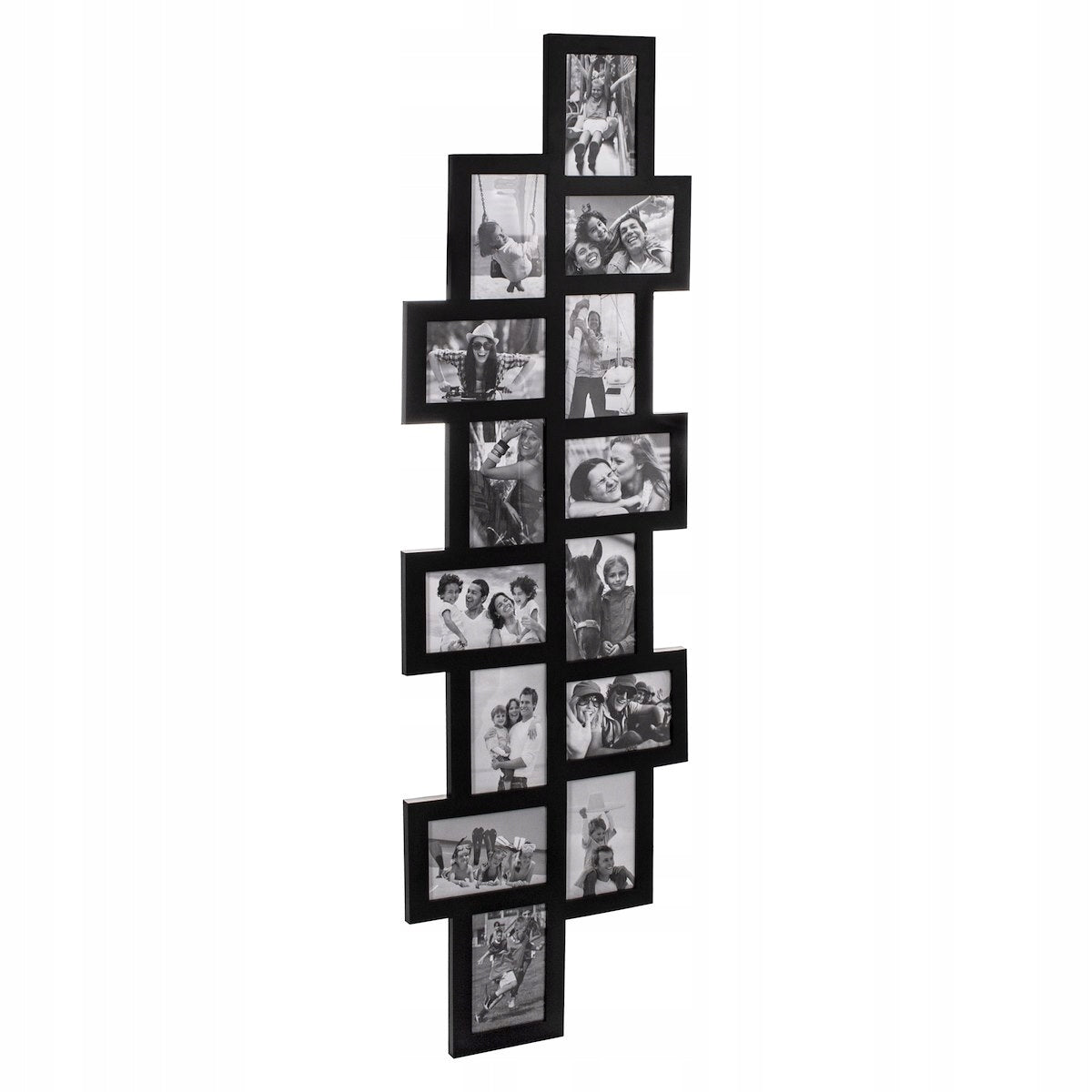 Rama foto de perete, colaj de 14 fotografii, 36x118cm, negru
