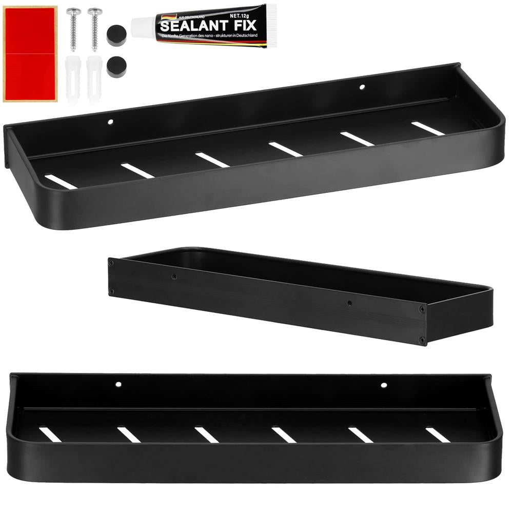 Raft de baie cu 2 sisteme instalare pe perete, aluminiu, 40x12x4cm, negru