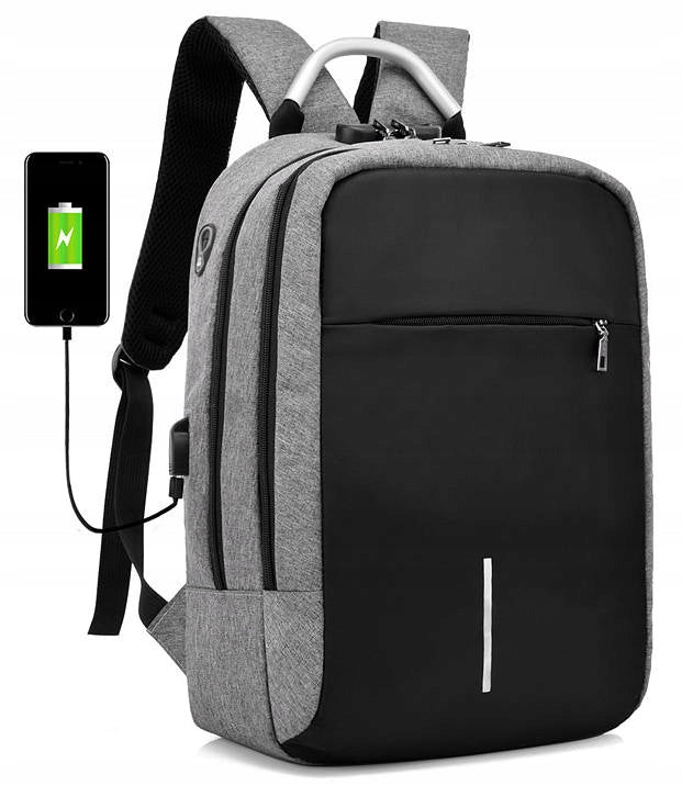 Rucsac impermeabil, cu sistem antifurt, port USB, 45x14x30cm, 25litri, negru si gri