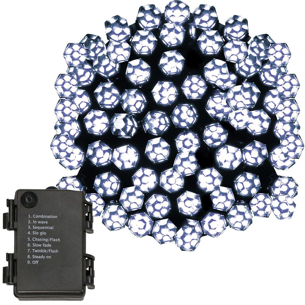 Instalatie lumini de exterior pentru gradina, 9 metri, 120 LED-uri forma cristal, cu baterii, alb