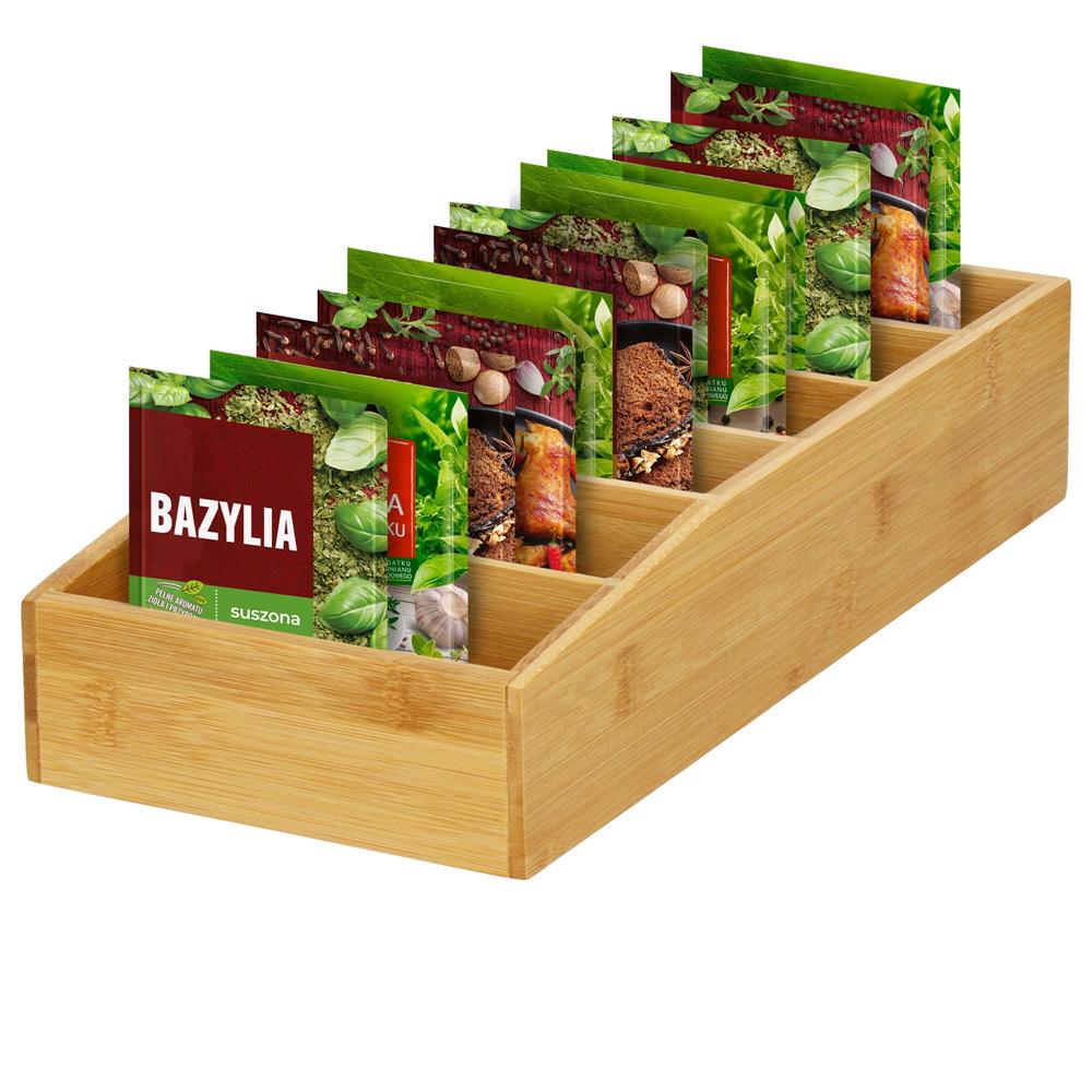 Organizator de bucatarie pentru plicuri de condimente, din bambus, 35x15x7cm, natur