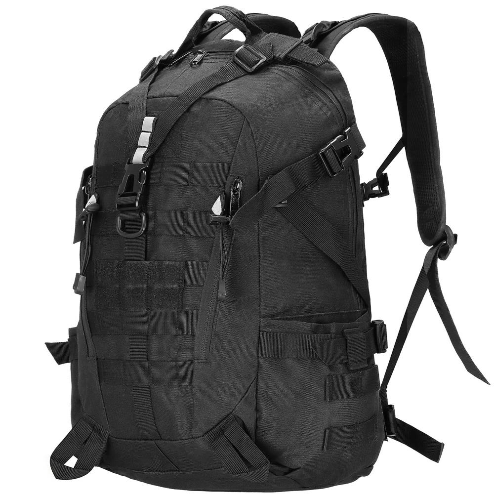 Rucsac militar pentru drumetie, spate cu captuseala groasa ventilata, compartimentat, 40L, negru