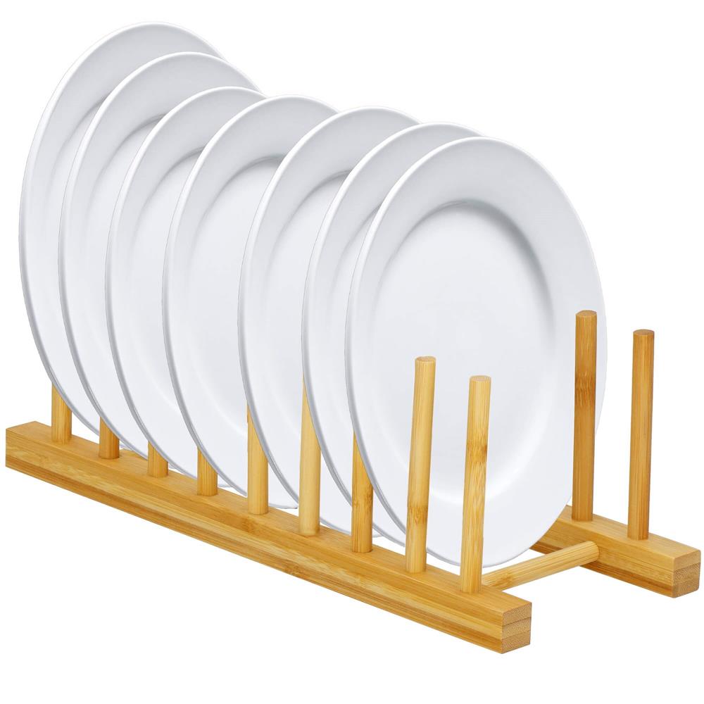 Suport organizare farfurii sau capace oala, din bambus, 34x13x13cm, natur