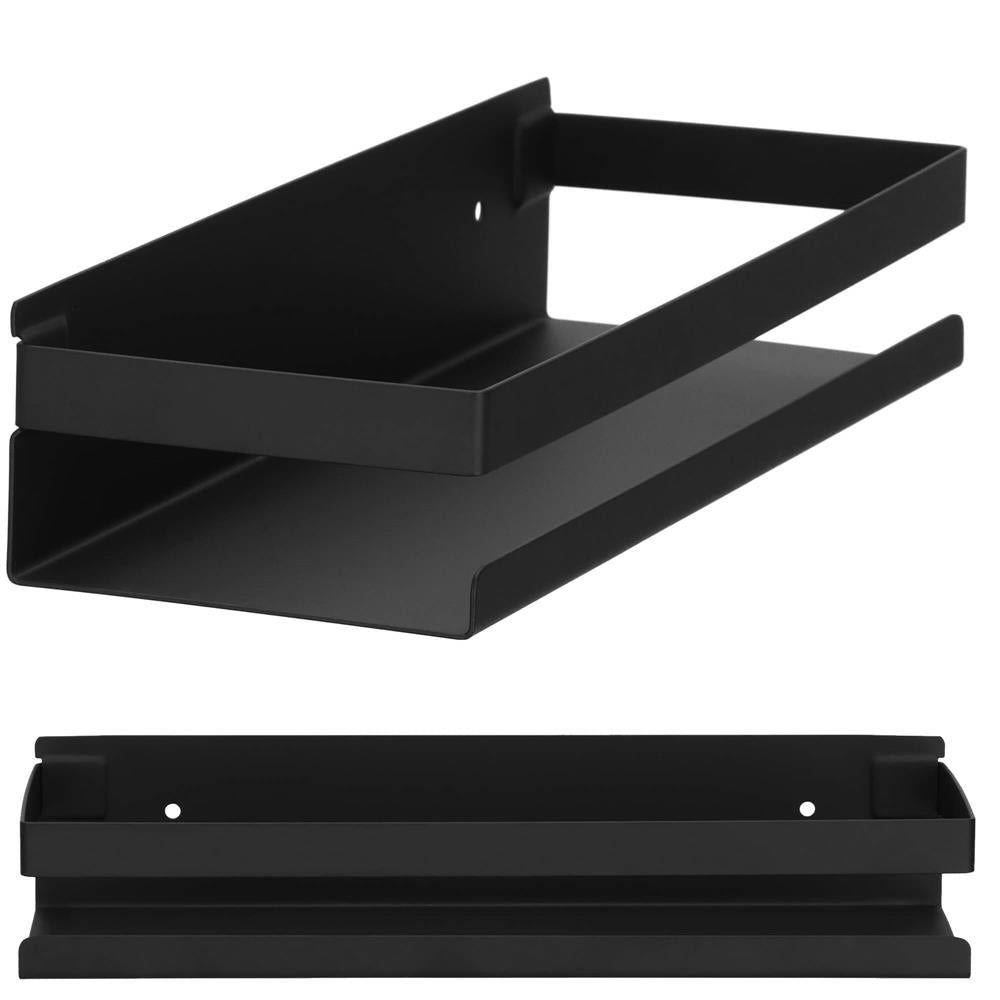 Raft de baie cu 2 sisteme instalare pe perete, aluminiu, 30x10x6cm, negru