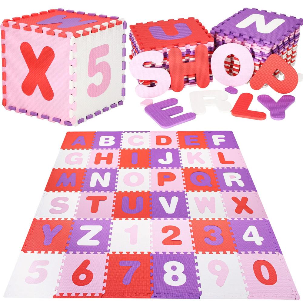 Covor din spuma pentru copii, tip puzzle cifre si litere, 36 piese, 175×175 cm, multicolor