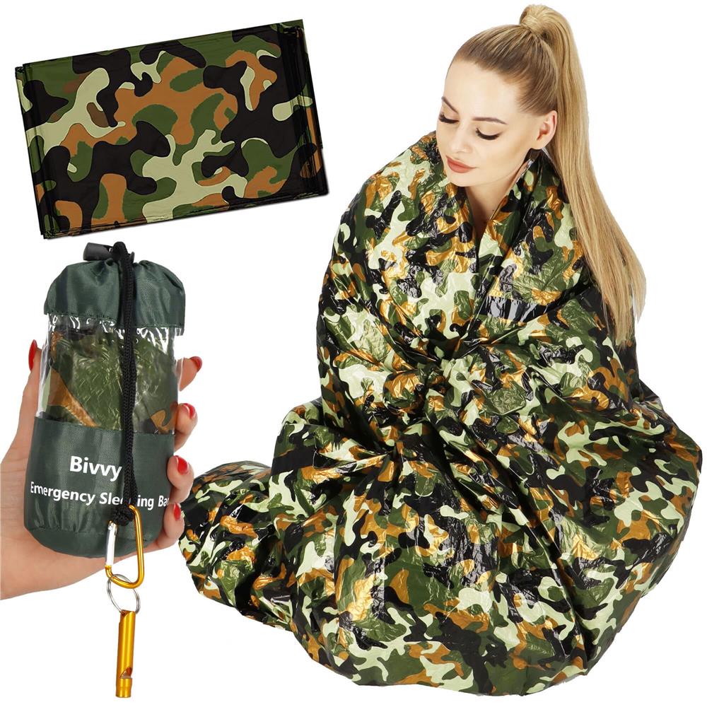Sac de supravietuire anti hipotermie, umezeala, ploaie si vant, 120x200cm, verde camuflaj
