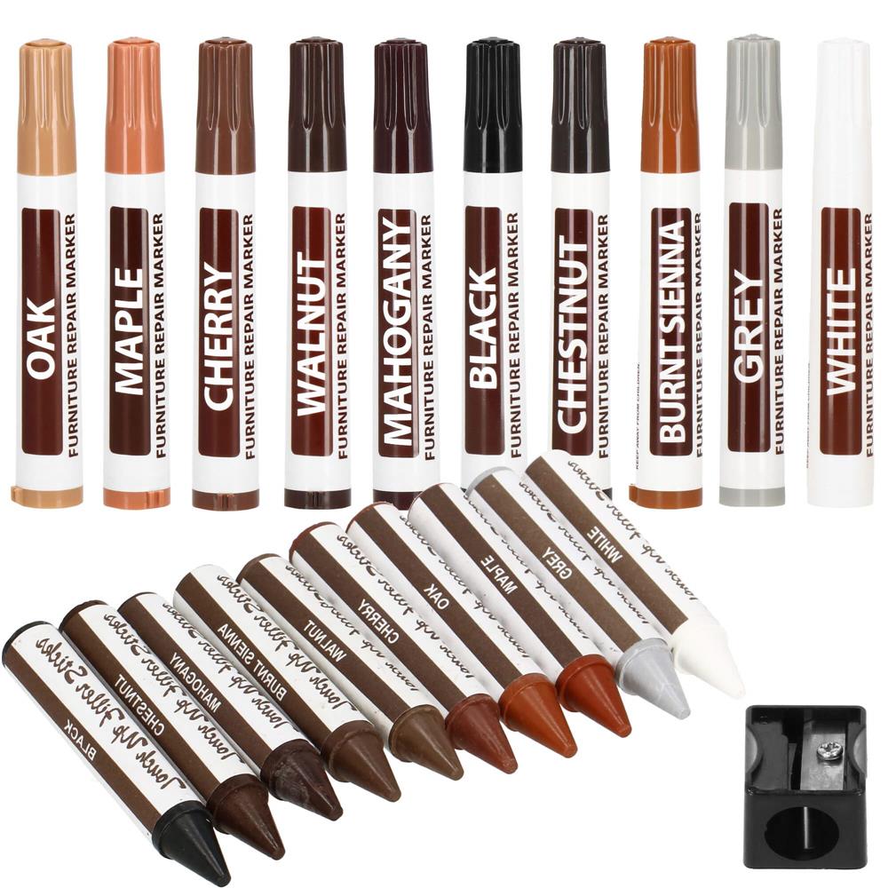 Set 20 markere si creioane de ceara pentru reparatii mobila, multicolor