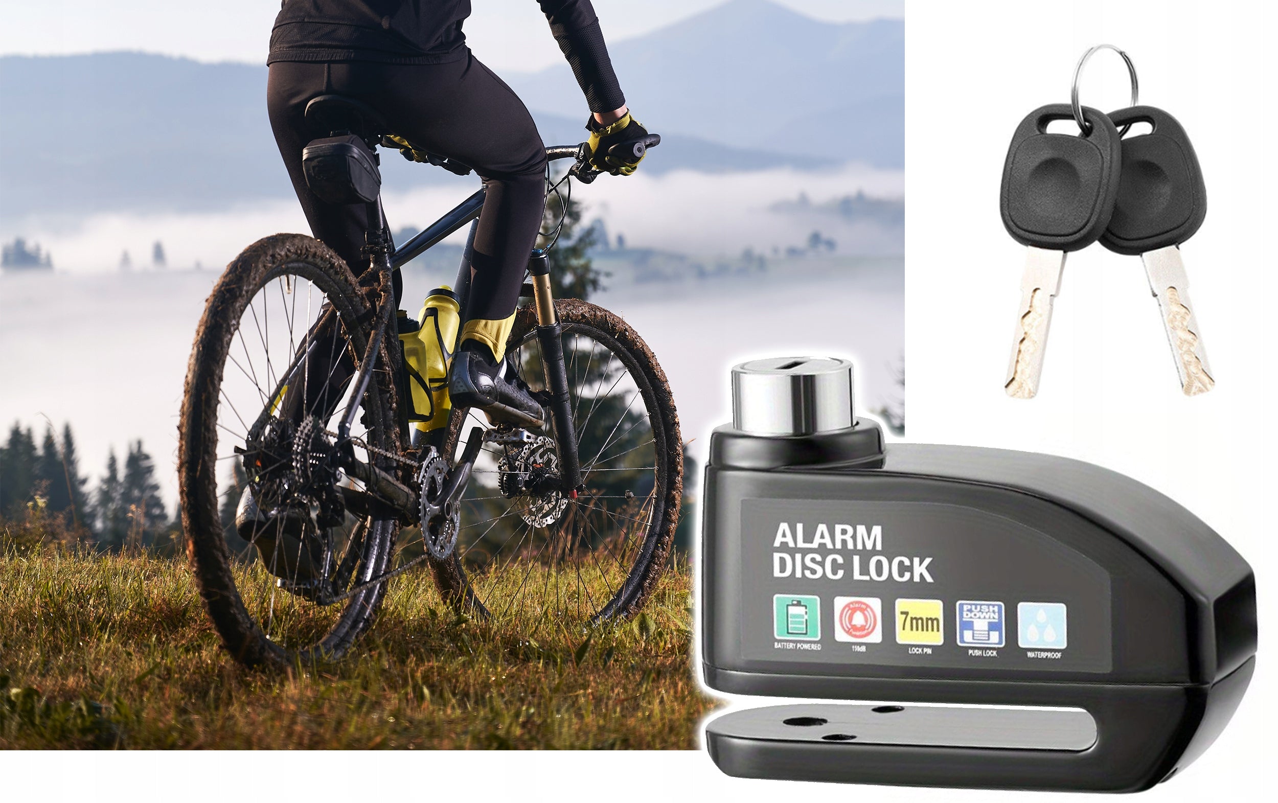 Antifurt cu alarma pentru disc frana bicicleta, impermeabil, sonor puternic 110 db