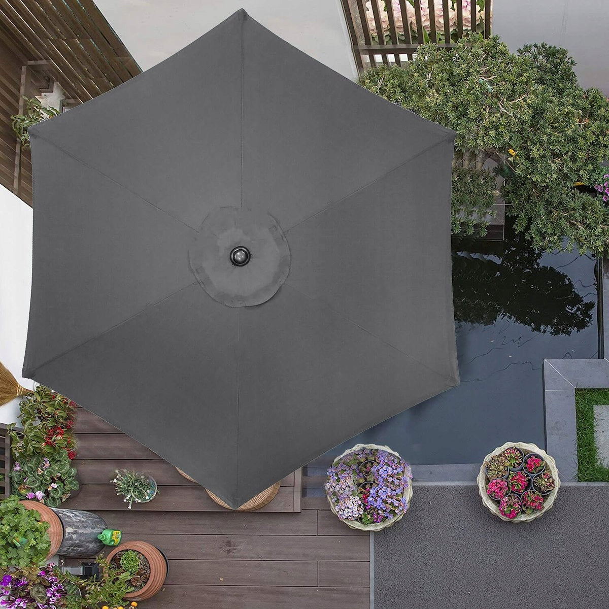 Umbrela terasa gradina, cu manivela si inclinare, GU21, diametru 260cm, gri antracit