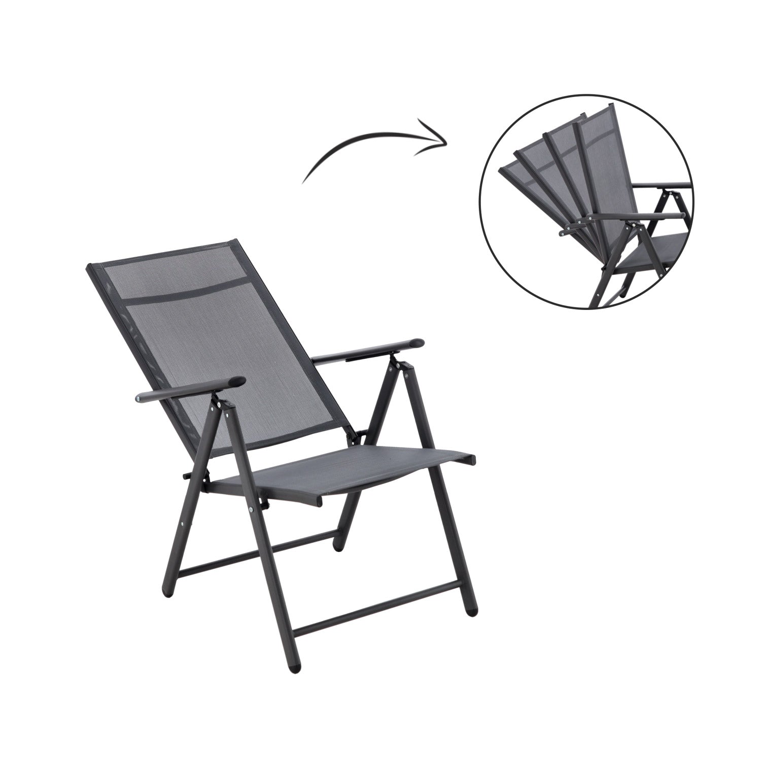 Scaun metalic de gradina, pliant, cu spatar reglabil, din otel, 60x58x100cm, gri