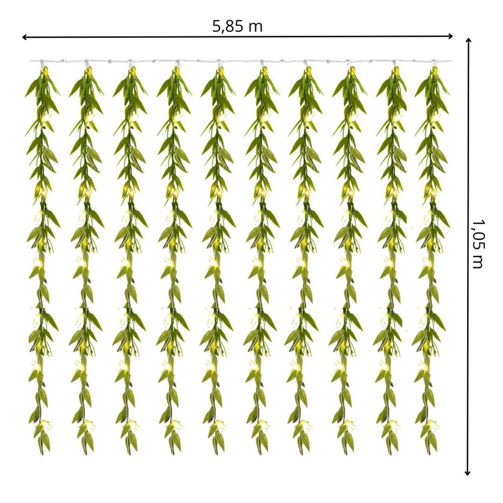 Ghirlanda luminoasa tip perdea de frunze artificiale, 285x105cm, 200 LED-uri, alb cald