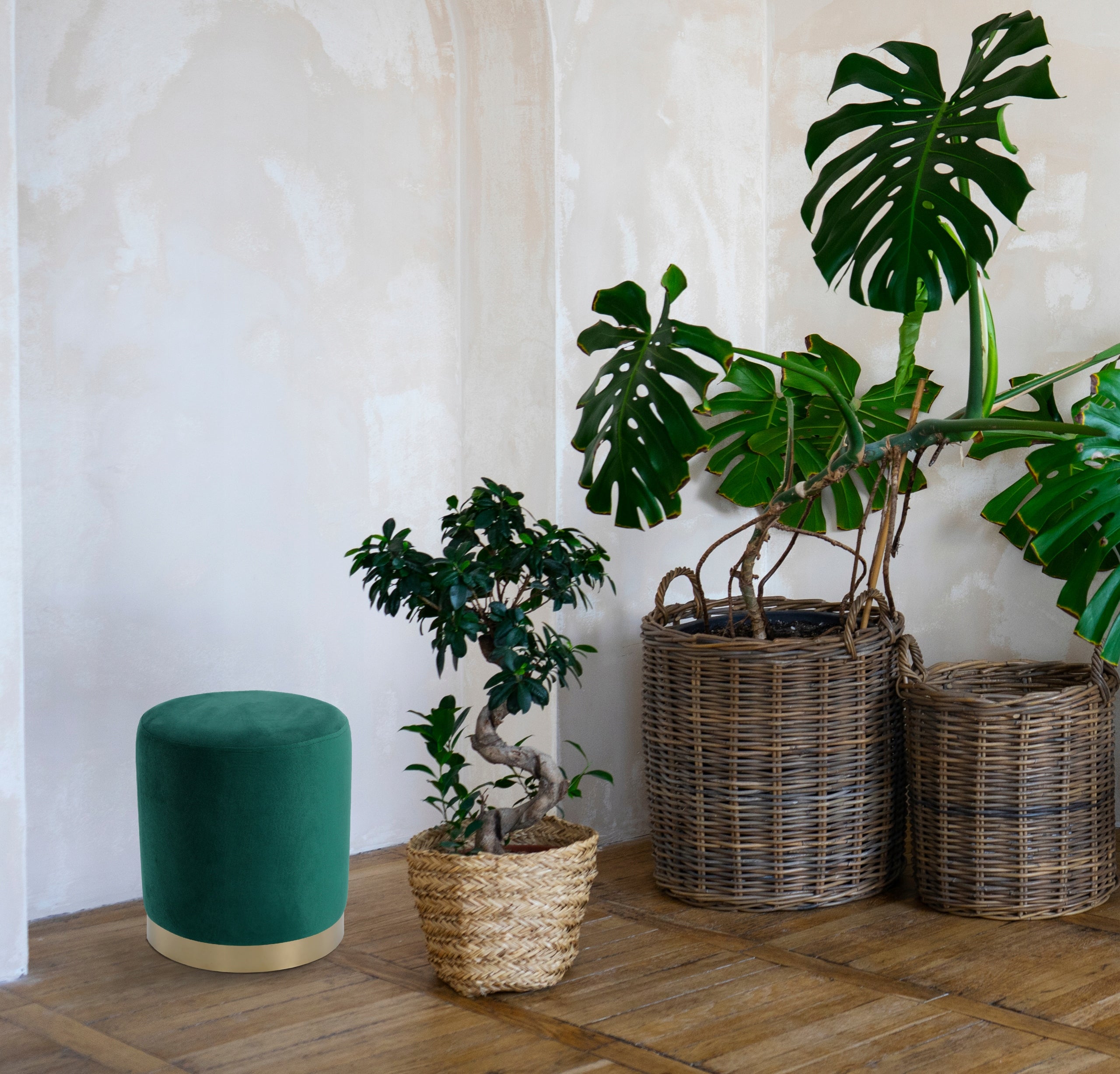 Taburet rotund, tapitat cu stofa, sarcina 100 kg, 35x40 cm, verde