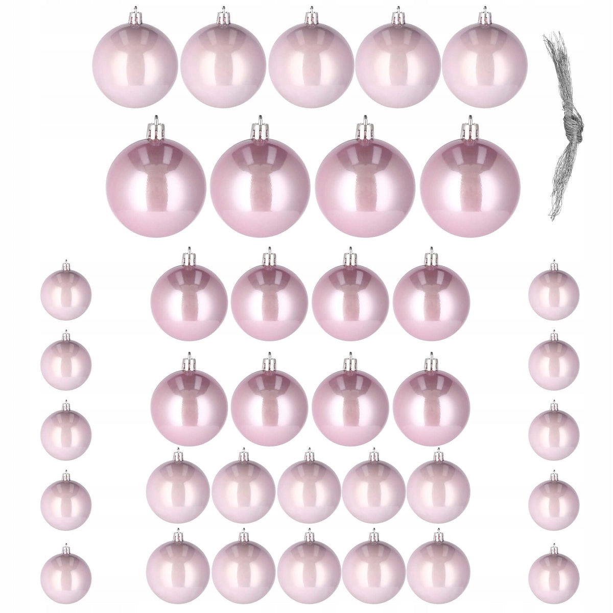 Set globuri de Craciun, 37 bucati, 3-8cm, roz