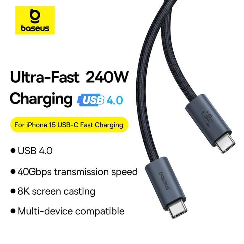 CABLU alimentare si date Baseus Flash Series 2 USB4, Fast Charging Data Cable pt. smartphone, video 8K@60Hz, USB Type-C la USB Type-C 240W, 1m, negru "P10311803111-00" - 6932172648817