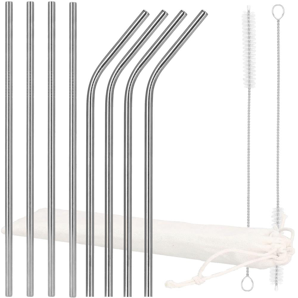 Set 8 paie metalice argintiu, reutilizabile, cu husa depozitare si perii curatat, 215x6 mm