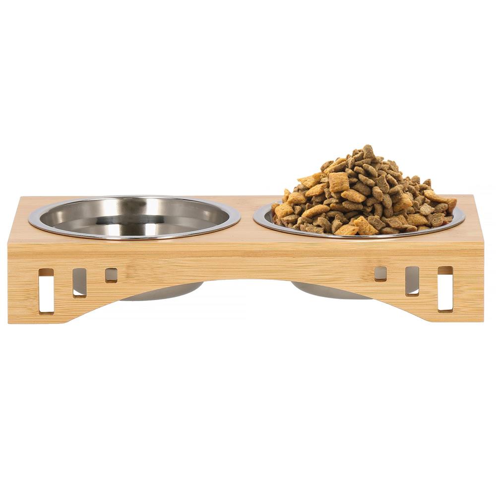 Set de 2 castroane din inox cu suport de bambus, 2x14cm