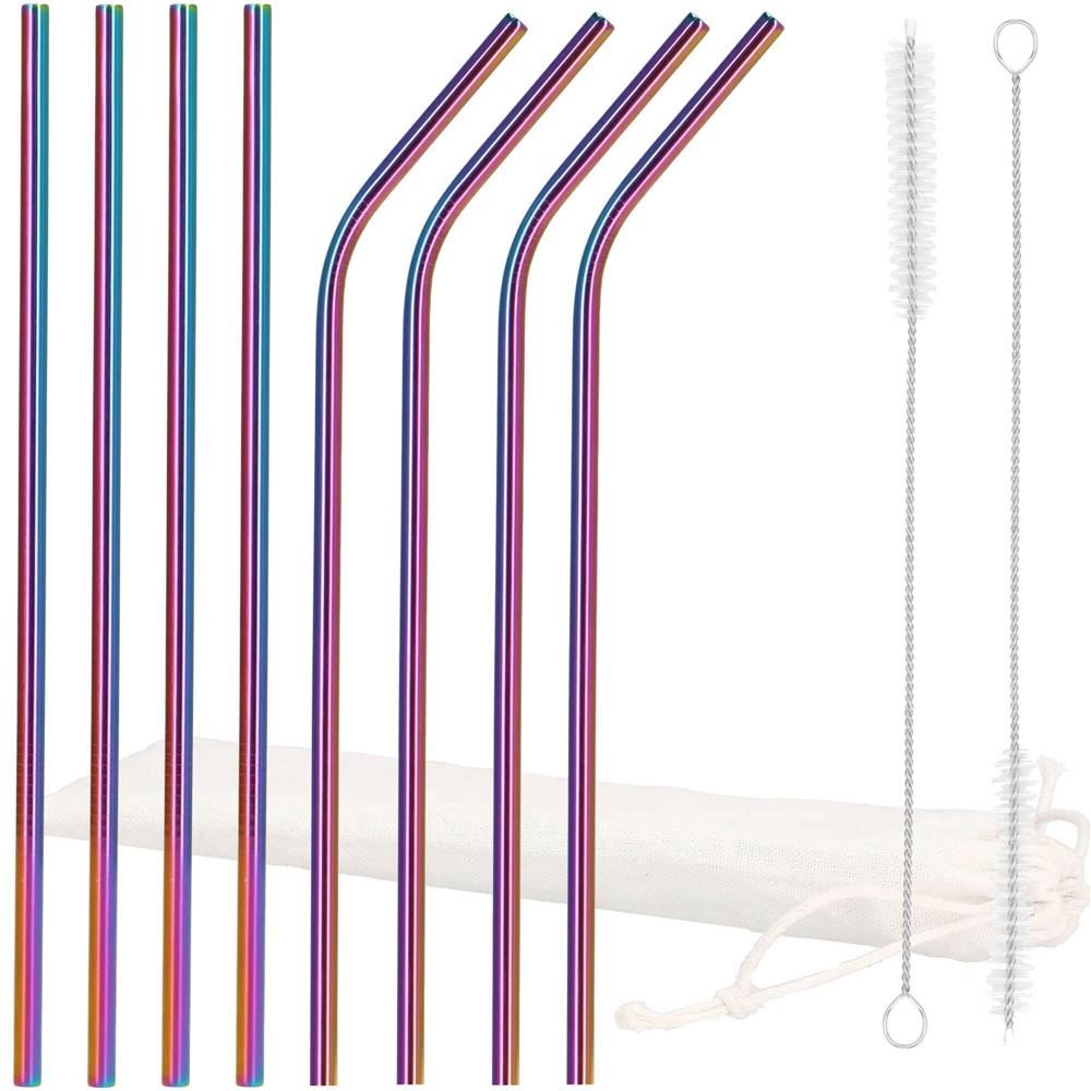 Set 8 paie metalice multicolor (holo), reutilizabile, cu husa depozitare si perii curatat, 215x6 mm